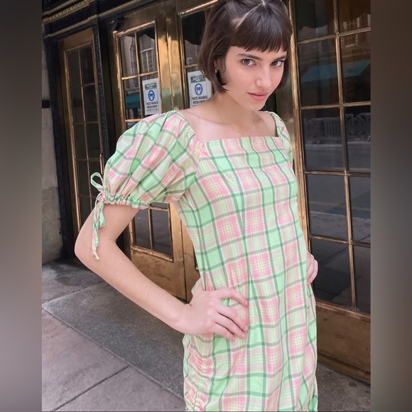 THE RAGGED PRIEST Urban Outfitters ~ Green & Pink Plaid Mini Dress ~ Size Small - Picture 1 of 9